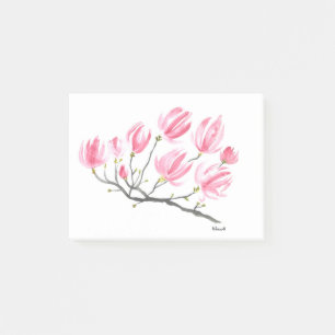 Watercolor Pink Magnolia Nature Botanical Floral Post-it Notes