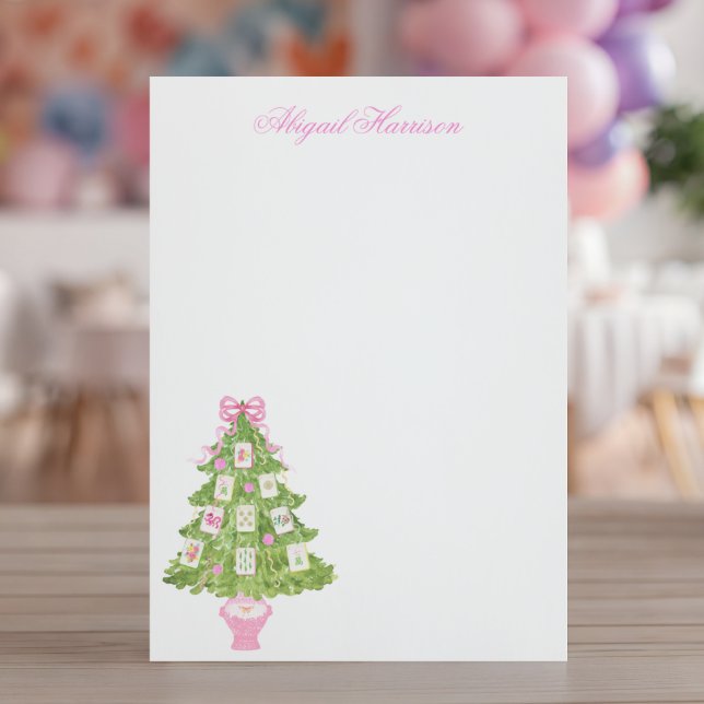Watercolor Pink Mahjong Christmas Tree Custom Card (Creator Uploaded)