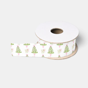 Watercolor Pink Mahjong Christmas Tree Grosgrain Ribbon