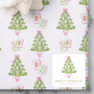 Watercolor Pink Mahjong Christmas Tree Square Sticker
