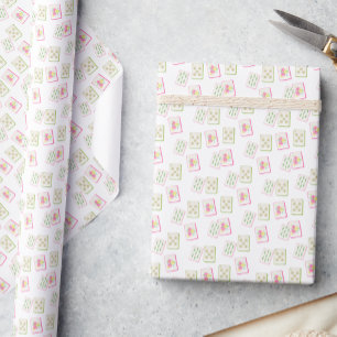 Watercolor Pink Mahjong Tiles Wrapping Paper