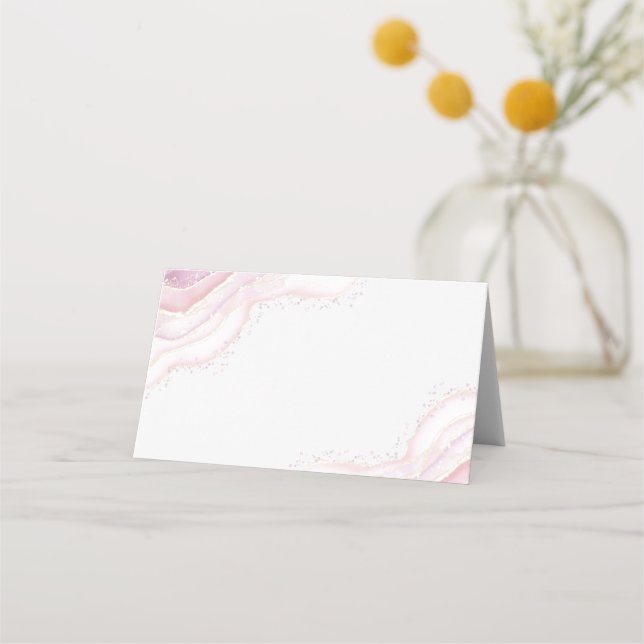 watercolor pink marble place card (Front)