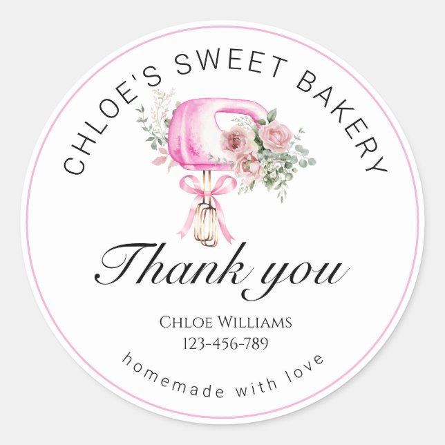 Watercolor Pink Mixer Baking Thank you  Classic Round Sticker (Front)