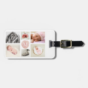 Watercolor Pink Monogram Photo Collage Girl Luggage Tag