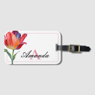 Watercolor Pink Monogramed Initial Letter Tulip Luggage Tag