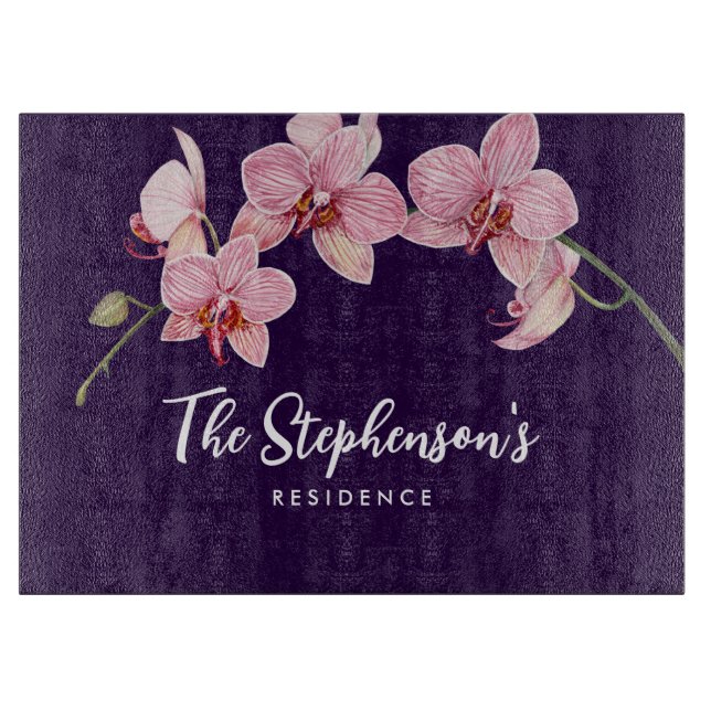 Watercolor Pink Moth Orchids Painting Cutting Board (Front)
