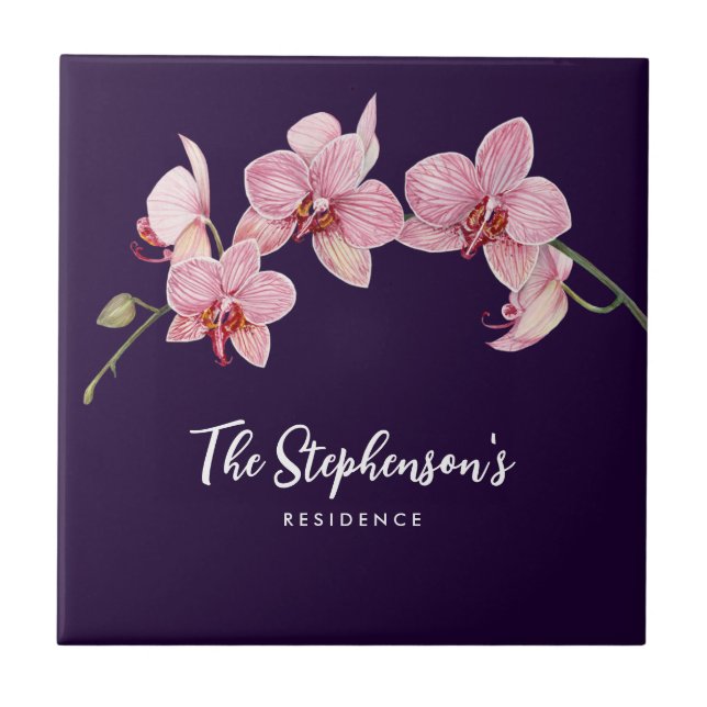 Watercolor Pink Moth Orchids Painting Tile (Front)