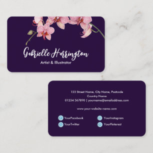 Watercolor Pink Moth Orchids Social Media Business Card