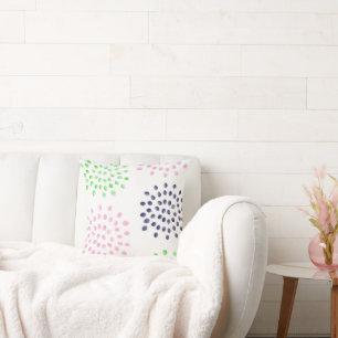Watercolor Pink Navy Green Flowers Cushion
