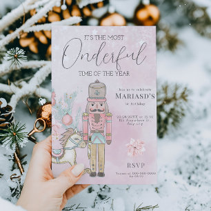 watercolor Pink Nutcracker 1st birthday Christmas  Invitation