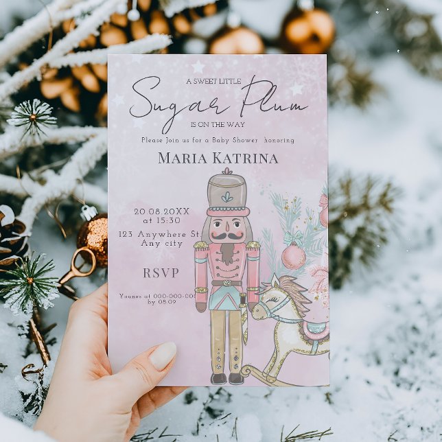 watercolor Pink Nutcracker Baby Shower Christmas  Invitation (Creator Uploaded)