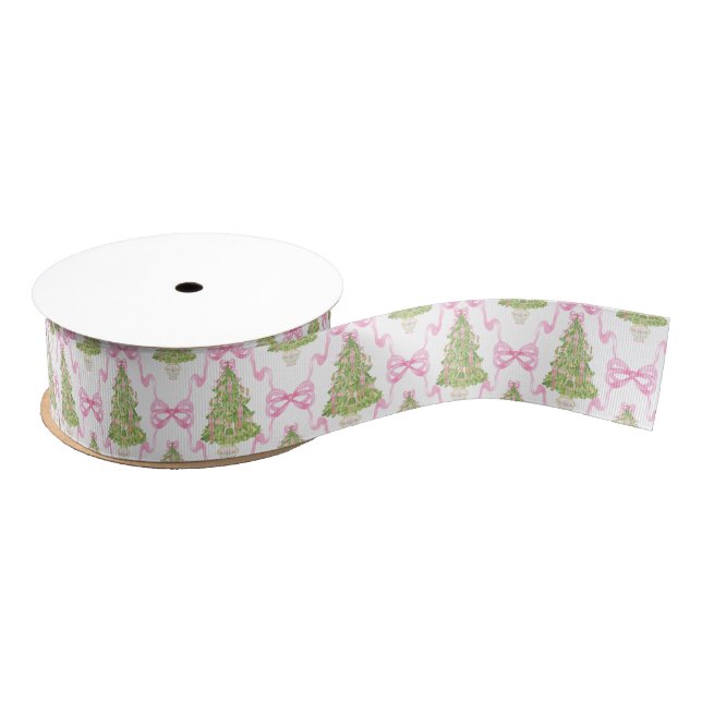 Watercolor Pink Nutcracker Christmas Tree Grosgrain Ribbon (Spool)