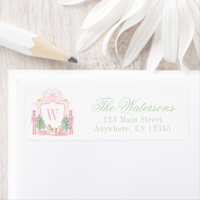 Watercolor Pink Nutcracker Monogram Crest Address (Insitu)