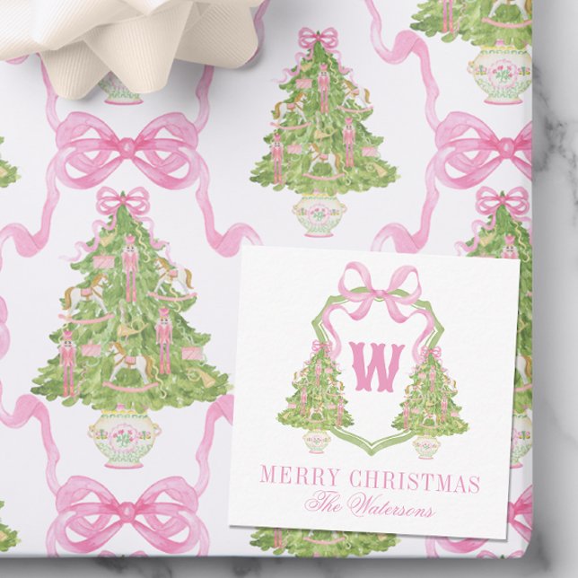 Watercolor Pink Nutcracker Monogram Crest Card (Creator Uploaded)