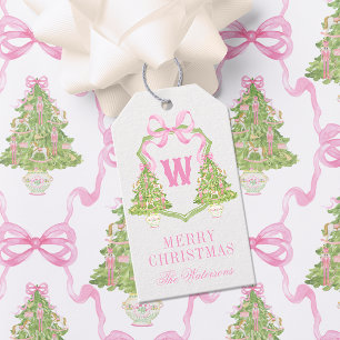 Watercolor Pink Nutcracker Monogram Crest Gift Tags