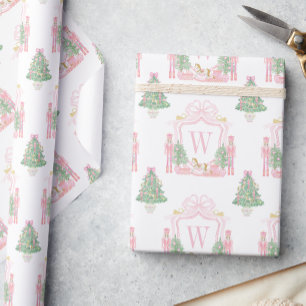 Watercolor Pink Nutcracker Monogram Crest Wrapping Paper
