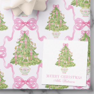 Watercolor Pink Nutcracker Tree Christmas Card