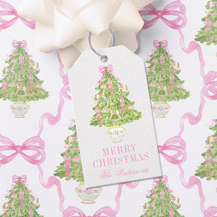 Watercolor Pink Nutcracker Tree Christmas Gift Tags