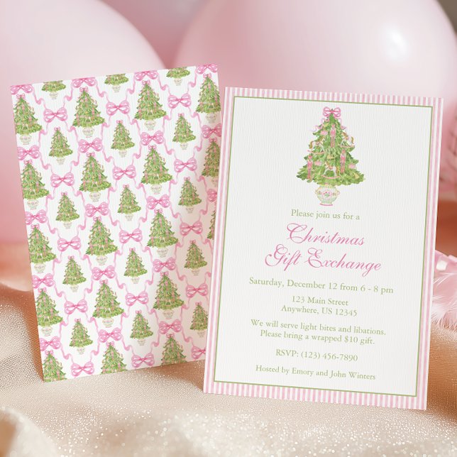 Watercolor Pink Nutcracker Tree Christmas Party Invitation (Creator Uploaded)