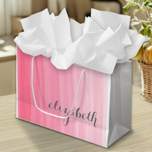Watercolor Pink Ombre Feminine Monogram Name Large Gift Bag