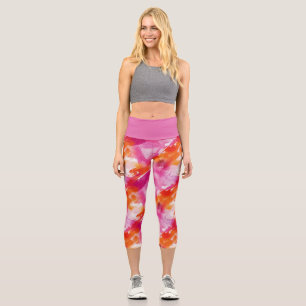 Watercolor Pink Orange Abstract Capri Leggings