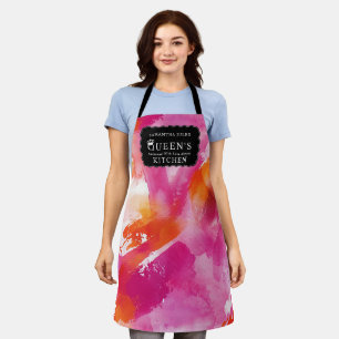 Watercolor Pink Orange Abstract Kitchen Apron