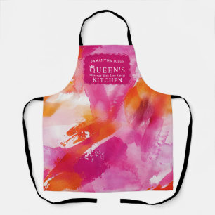 Watercolor Pink Orange Abstract Kitchen Apron