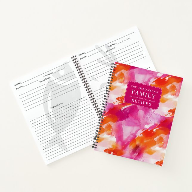 Watercolor Pink Orange Abstract Recipes Notebook (Inside)
