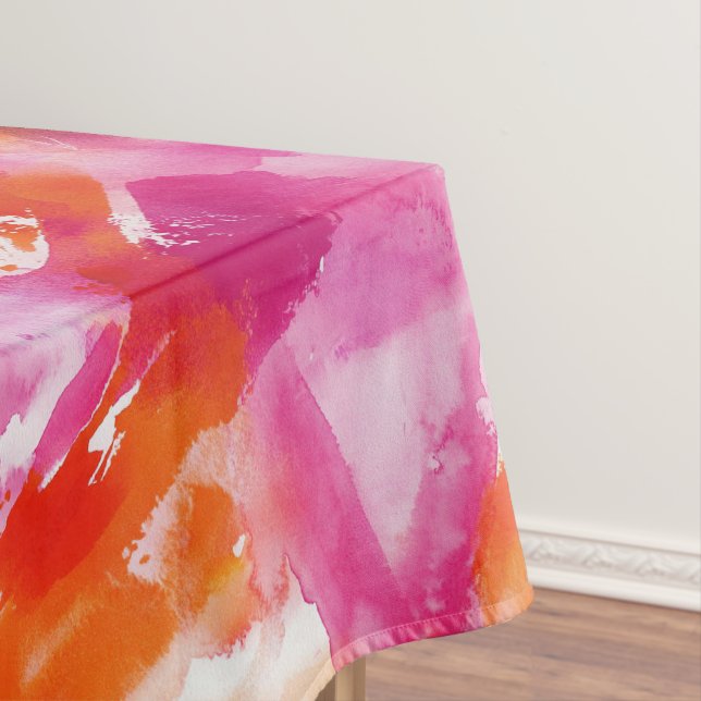 Watercolor Pink Orange Abstract Tablecloth (In Situ)