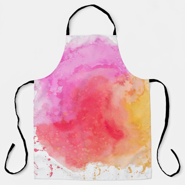 Watercolor pink orange red cloudy apron (Front)