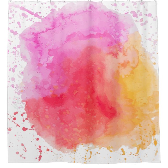 Watercolor pink orange red cloudy shower curtain (Front)