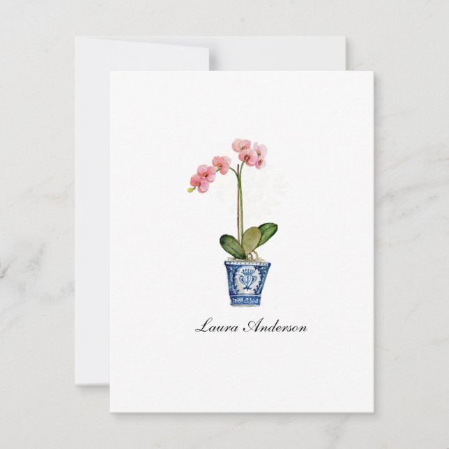 Watercolor Pink Orchid flat note card (Front)