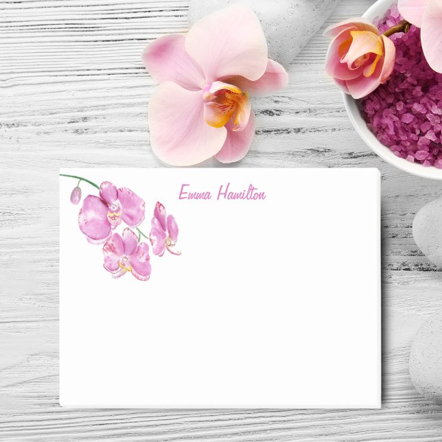 Watercolor Pink Orchids Personalise Post-it Notes (Add elegance to reminders with Watercolor Pink Orchids Personalized Post-it Notes.)