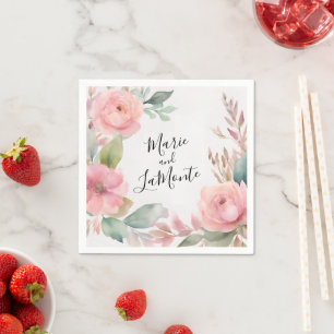 Watercolor Pink Pastel Floral Wedding Napkins