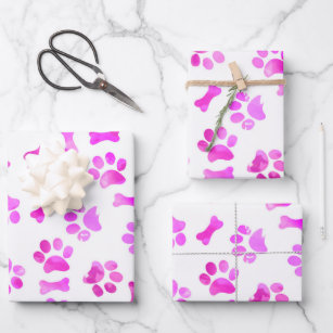 Watercolor Pink Paw Prints Wrapping Paper Sheet