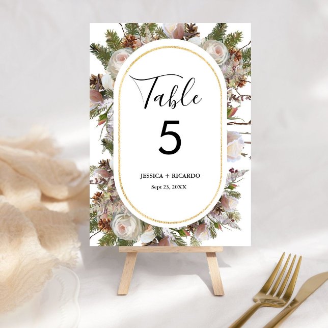 Watercolor  pink peach floral winter wedding  table number (Creator Uploaded)