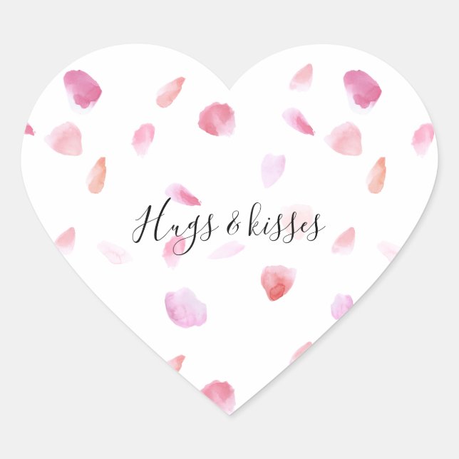Watercolor Pink Peach Rose Petals Heart Sticker (Front)