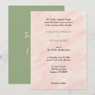 Watercolor Pink Peach Sage Green Wedding Invitation