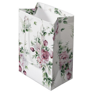 Watercolor Pink Peonies and Greenery Medium Gift Bag