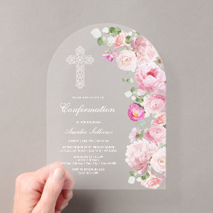 Watercolor Pink Peonies Arch Confirmation Acrylic Invitations