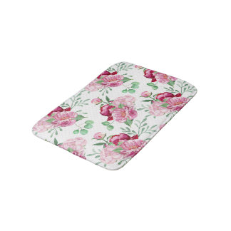 watercolor pink peonies bath mat