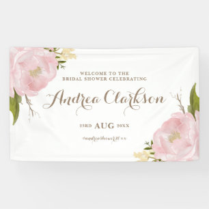 Watercolor Pink Peonies Bridal Shower Banner