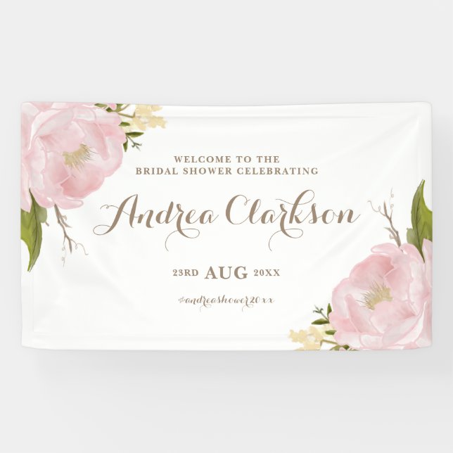 Watercolor Pink Peonies Bridal Shower Banner (Horizontal)