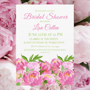 Watercolor Pink Peonies Bridal Shower   Elegant   Invitation