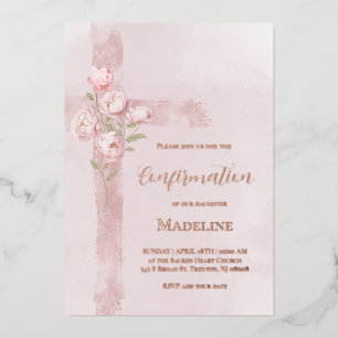watercolor pink peonies cross Confirmation