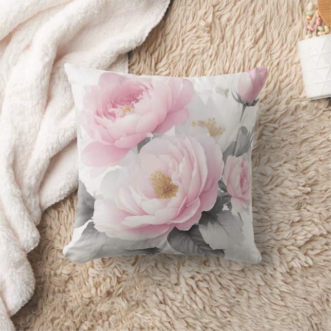 Watercolor Pink Peonies Cushion (Blanket)