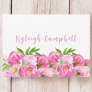 Watercolor Pink Peonies Custom Thank You Card