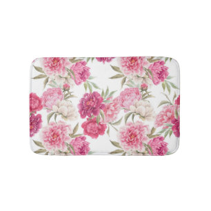 Watercolor Pink Peonies: Floral Elegance Bath Mat
