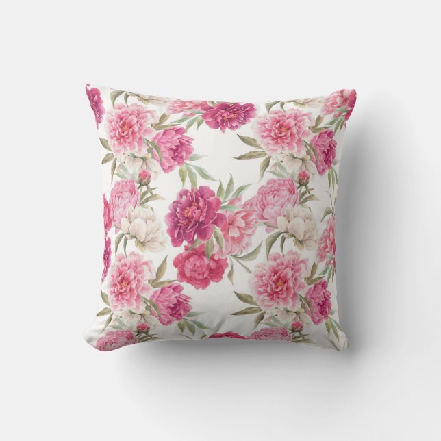 Watercolor Pink Peonies: Floral Elegance Cushion (Front)