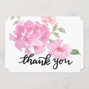 Watercolor Pink Peonies Flowers Wedding Thank You Card